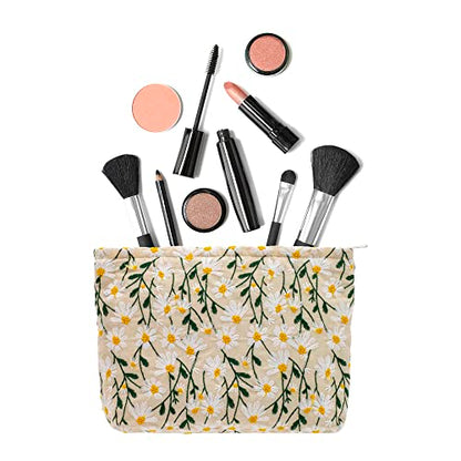 Makeup Bags for Purse Zipper Cosmetic Pouch Large Travel Canvas Make Up Organizer Tool Pouch for Women and Girls,Daisy White - color: Daisy White