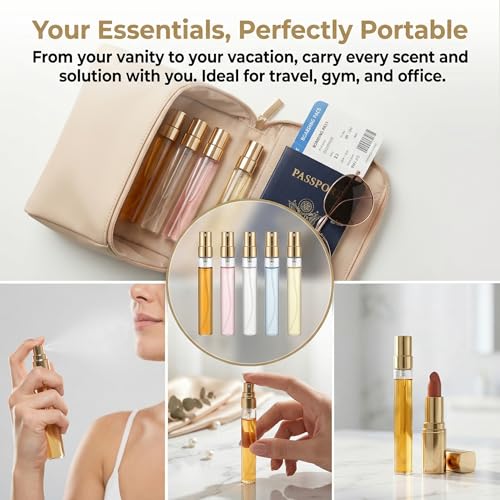 50Pcs 10ml Mini Spray Bottles, Empty Clear Glass Mist Spray Bottle Refillable Mini Perfume Atomizer Travel Sample Bottle Lids Fine Mist Perfume Atomizer Makeup Container