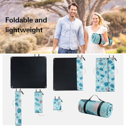 PY SUPER MODE Extra Large Waterproof Picnic Blankets 83x79 Inches - 5 Layer Outdoor Picnic Mat for Beach Camping Park Lawn, Windproof Anchor System with Stakes, Foldable Blue&Green - color: Blue&green