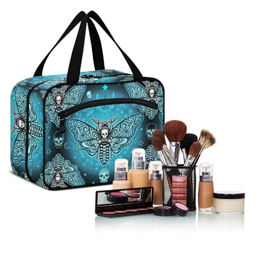 MNSRUU Hanging Toiletry Bags for Women Travel, Gothic Butterfly Skull Blue Toiletry Organizer Portable Travel Toiletry Bags Clear Wash Bags Makeup Bag Cosmetic Bag - color: Skulls 088