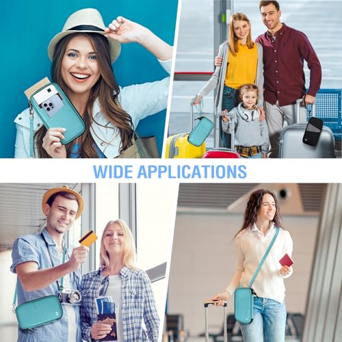 BKNOOU Family Passport Holder RFID Blocking Travel Document Organizer | Large Capacity (5 passports+13 cards), RFID Blocking, Air Travel Essentials, Detachable Wrist Strap and Shoulder Strap - color: 06 Blue