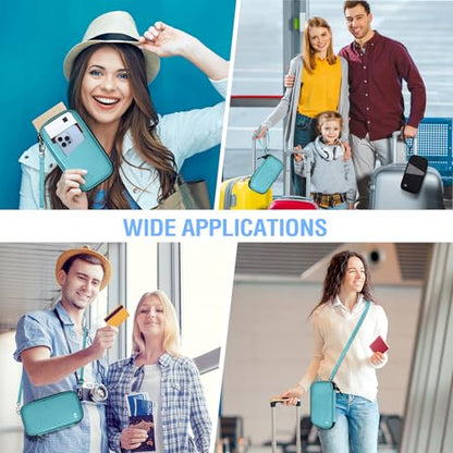 BKNOOU Family Passport Holder RFID Blocking Travel Document Organizer | Large Capacity (5 passports+13 cards), RFID Blocking, Air Travel Essentials, Detachable Wrist Strap and Shoulder Strap - color: 06 Blue