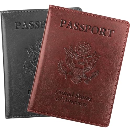 Passport Holder for Travel Men Women - Passport Cover, Passport Wallet Case Travel Essentials Travel Must Haves Accessories Blocking Leather Card Slot Protector for Stocking Stuffers Gifts,Black&Brown - color: 2 Pack - Black+Brown