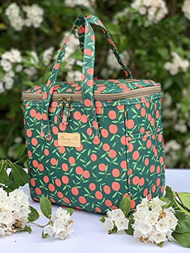 Kwang Min Fruit Insulated Lunch Bag for Women,Reusable Lunch Box,Large Cooler for Office,Picnic Outdoors,Waterproof Fabric,Ideal Summer Trip Bag (Cherry Green) - color: Cherry Green