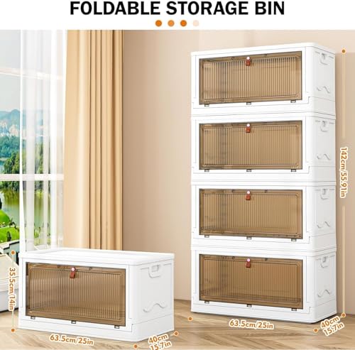 YFXCVSL 4 Tier Plastic Storage Bins with Lid 102QT, Stackable Storage Containers with Wheels, Folding Storage Boxes, Stackable Storage Bins, Organizers and Storage for Living Room - size: 4-Tier&4Lids 102QT