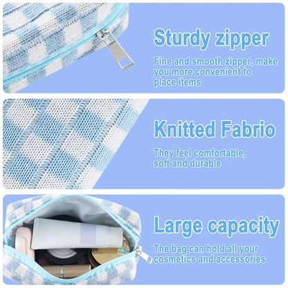 ZLFSRQ 6Pcs Checkered Pencil Case Cute Pencil Pouch for Teens Checkered Makeup Bag Blue Medium Travel Cosmetic Bag Makeup Pouch for Purse Aesthetic Trendy Zipper Toiletry Bags Organizer - color: Checkered 6Pcs M Blue