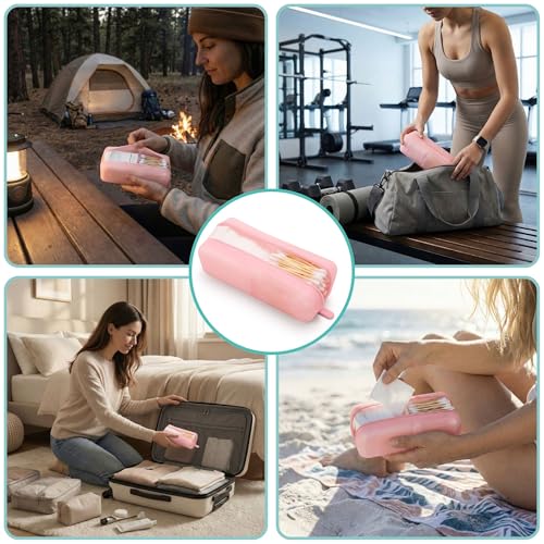 Cotton Pad Swab Travel Case, 2-in-1 Waterproof Organizer, VISFRESH (Pink) - color: Pink