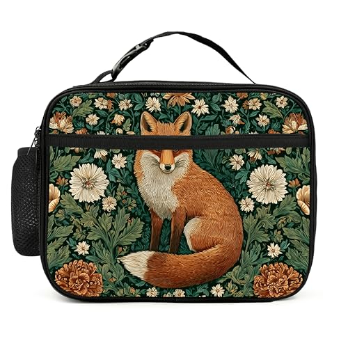 Forest Fox Lunch Bag Insulated Reusable Lunch Box Cooler Thermal Tote Bag For Teenage Boys Girls School Beach - color: Forest Fox