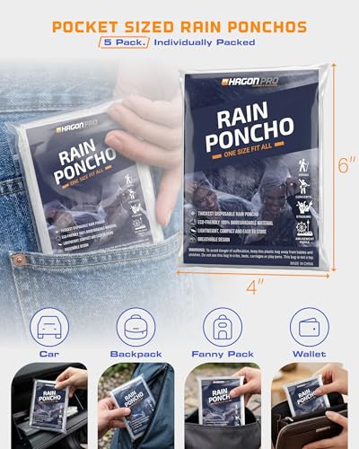 Hagon PRO Disposable Rain Ponchos for Adults (5 Pack) - color: Clear (5 Pack)