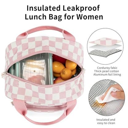 Lunch Bag Women Lunch Box for Women Adult Cute Insulated Lunch Bag Small Cooler Lunch Tote Bags for Work Picnic School (Beige-Pink Plaid) - color: Beige-Pink Plaid
