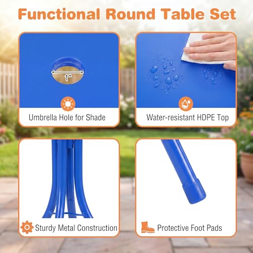 HONEY JOY Kids Picnic Table, Animal Themed Toddler Outdoor Table and Chair Set, 2 Folding Chairs & Removable Umbrella, Children Outdoor Furniture for Backyard Patio Garden (Navy Shark) - color: Navy Shark