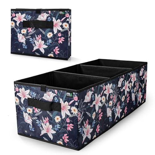 MIU COLOR Trunk Organizer for Car, Car Organizer, Sturdy Trunk Organizer for SUV, Non-Slip Bottom, Storage Organizer for Sedans, Van, Jeep, Grocery, Large 3 Compartments, Floral 32"×13"×10.6" - color: Floral, size: Large+Standard
