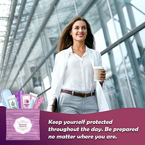 Menstrual Kit All-in-One 10 Pack | Convenience on the Go | Period Kit Pack for Travelling, Tweens & Teenagers or just When You’re Out | Individually Wrapped Feminine Hygiene Product (Purple) - color: Purple