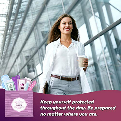 Menstrual Kit All-in-One 10 Pack | Convenience on the Go | Period Kit Pack for Travelling, Tweens & Teenagers or just When You’re Out | Individually Wrapped Feminine Hygiene Product (Purple) - color: Purple