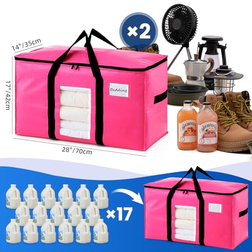 TAILI 2 Pack Pink Extra Large Moving Bags, Heavy Duty Totes with Visible Window, Wrap Around Handles, Space-Saving Storage, Alternative to Moving Boxes - color: Pink, size: 2 Large