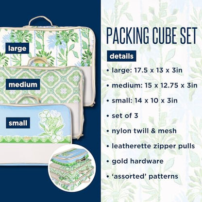 Lilly Pulitzer Packing Cubes Set of 3, Small, Medium & Large Suitcase Organizers, Travel Must Haves for Luggage (Swayin in the Breeze)