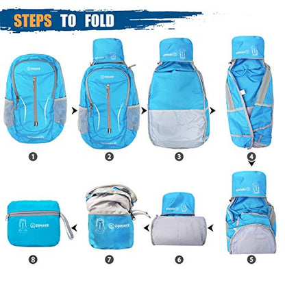 ZOMAKE Ultra Lightweight Packable Backpack 25L, Foldable Hiking Backpacks Water Resistant Small Folding Daypack for Travel(Light Blue) - color: Light Blue