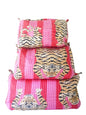 YILLE Set of 3 Pieces Block Printed Travel Organizer Kit Storage Bag for Women Makeup Bag Travel Cosmetic Bag (Pink Fat Tiger) - color: Pink Fat Tiger