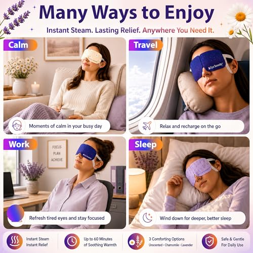 Eye Serenity Steam Eye Mask, Heated Eye Mask, Self Heating Warm Compress for Dry Eyes, Fast Relief for Stye, Puffy Sensitive Eyes, Moist Heat, Relaxation Gifts for Women and Men - Variety - color: Variety 15 Pack, size: 15 Eye Masks