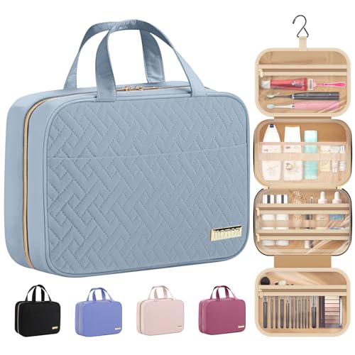HOTOR Travel Toiletry Bag - Hanging Toiletry Bag for Women & Men, Makeup Bag/Big Comparment, Waterproof for Travel Accessories, Travel Essentials, Medium, Light Blue - color: Light Blue, size: Medium