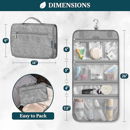 PAVILIA Hanging Toiletry Bag for Women Men, Large Foldable Toiletries Organizer with Hook, Water-Resistant Makeup Cosmetic Rollup Case, Clear Pockets for Bathroom, Gym, Cruise (Heather Grey) - color: Heather Grey