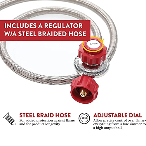 Gas One Propane Double Burner Two Burner Camp Stove with Windscreen Outdoor High Pressure Propane 2 Burner Adjustable PSI Regulator and 4ft Steel Braided Hose With Removable Legs - size: 2 Burner with Windguard
