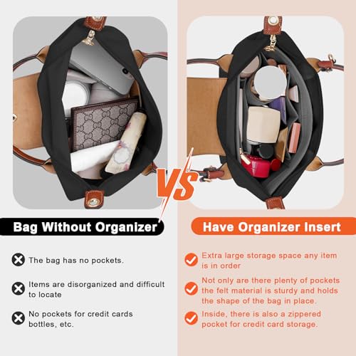 LOUKAYCCI Felt Organizer Compatible with longchamp le pliage L Handbag Insert (Large,Gary) - color: Gray, size: Large