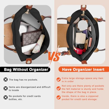 LOUKAYCCI Felt Organizer Compatible with longchamp le pliage L Handbag Insert (Large,Gary) - color: Gray, size: Large