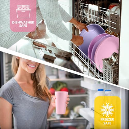 Teivio 32-Piece Kitchen Plastic Wheat Straw Dinnerware Set, Service for 8, Dinner Plates, Dessert Plate, Cereal Bowls, Cups, Unbreakable Colorful Plastic Outdoor Camping Dishes, Purple Ombre - color: Purple Ombre