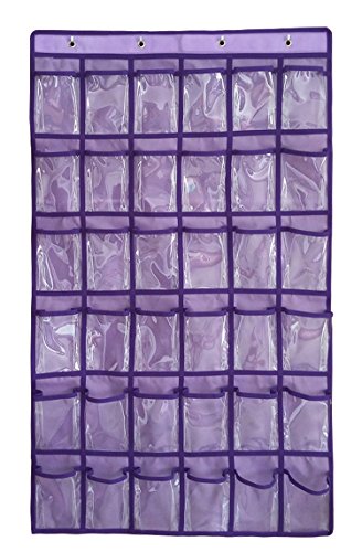 NIMES Hanging Closet Underwear Sock Jewelry Storage Over The Door Classroom Cell Phone Calculator Organizer 36 Clear Pockets (Purple) - color: Purple