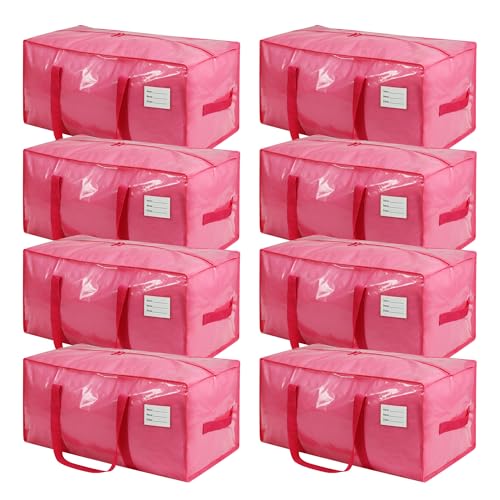 VTSVTS 8 Pack Extra Heavy Duty Large Moving Bags with Comfortable Handle & Strong Zipper,Storage Totes for Space Saving Moving Storage College Supplies Alternative to Moving Box,Pink - color: Jelly Pink, size: 8 Pcs