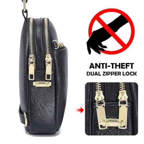 INICAT RFID Blocking Sling Bag, Anti Theft Crossbody Bag for Women Compact Travel Purses Leather - color: Black Anti Theft
