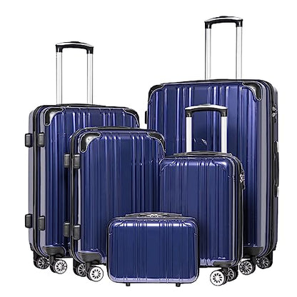 Coolife Luggage Sets, 5 Piece Durable Suitcase, Lightweight Carry on Luggage with PC+ABS Hardshell, Dual Spinner Wheels, TSA Lock and YKK Zipper(navy new, 5 piece set) - color: navy new, size: 5 piece set