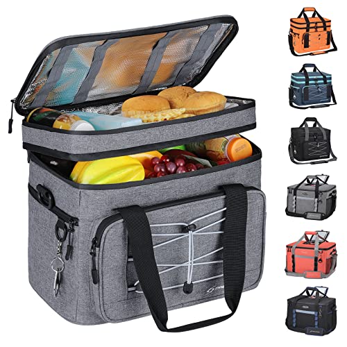 Maelstrom Portable Collapsible Soft Cooler Bag – 24/30/60 Cans Double-Deck Leakproof Ice Chest for Beach, Camping & Grocery - color: Grey, size: 30 Can