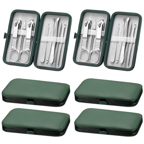 Hanaive 6 Set Manicure Set 48 Pcs Nail Clippers Pedicure Kit Gift for Fathers Day 8 in 1 Stainless Steel Grooming Kit Professional Nail Care Tools with Luxurious Travel Case for Men Women - color: Green
