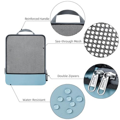 BAGAIL 4 Set/6 Set/8 Set Compression Packing Cubes Travel Accessories Expandable Packing Organizers (Half Mesh, 6-Dusty Blue) - color: 6-Dusty Blue, style: Half Mesh