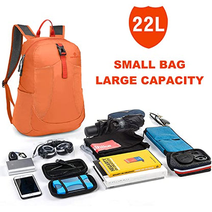 sinotron 22L Lightweight Packable Hiking Backpack, Small Hiking Backpack Day Pack for Women Men Travel Camping Vacation - color: Orange