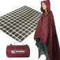 DUKUSEEK Waterproof Camping Blanket with Super Thick Fleece Lining, Large Outdoor Blanket Windproof with Foldable Hood for Camping Stadium Sporting Events,79"x 58" - color: Wine Red Outer With Blue Plaid Fleece
