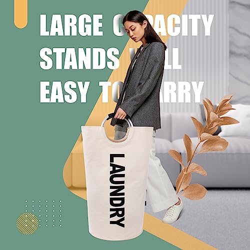 Caroeas 125L Laundry Basket,Large Laundry Hamper, Laundry Bag with Padded Handles, Clothes Hamper Stands Up Well, Collapsible Free Standing Easy Storage Washing Bin (Beige,125L) - color: Beige, size: 125L