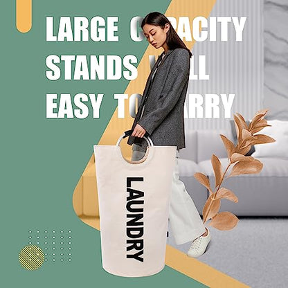Caroeas 125L Laundry Basket,Large Laundry Hamper, Laundry Bag with Padded Handles, Clothes Hamper Stands Up Well, Collapsible Free Standing Easy Storage Washing Bin (Beige,125L) - color: Beige, size: 125L