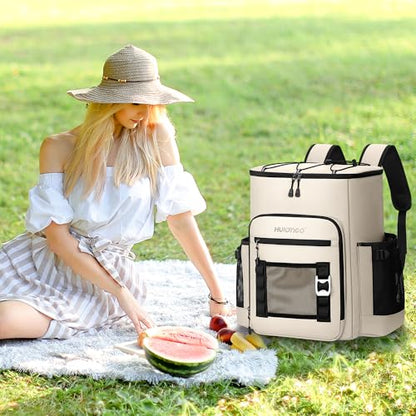 Hulongo Cooler Backpack, 30L Insulated Leakproof Soft Cooler Bag for 52 Cans, Lightweight Backpack for Beach, Picnic, Camping, Hiking, Fishing and Travel - color: Beige