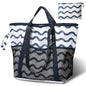 PASMAN Large Beach Bag with Zipper-8 Pockets Sandproof Beach Tote Bag for Women,Foldable Lightweight Family Swim Bag Vacation - color: Blue Wave Stripe
