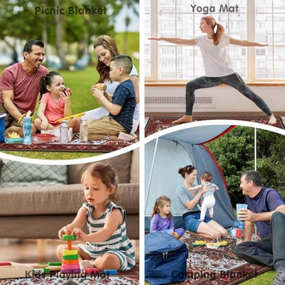 Supfitness Extra Large Picnic Blankets Waterproof Foldable (60"x 80") Beach Blanket Waterproof Sandproof,3-Layer Thicking Mat Outdoor Packable Camping Blanket - color: Boho-red, size: 60x80in