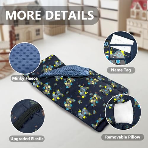 Primlect Thickened Toddler Nap Mat with Removable Pillow and Minky Blanket, Extra Large 55''x35'' Sleeping Bag, Washable, Roll up, Perfect for Daycare, Preschool, Kindergarten, Boys and Girls - color: Blue Traffic Upgraded
