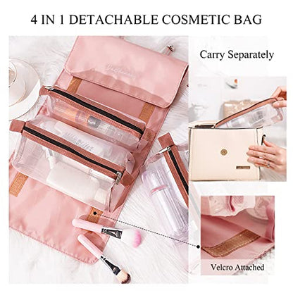 LumiSyne 4 In 1 Detachable Toiletry Bag Hanging Roll-Up Makeup Bag Large Capacity Travel Wash Bag Mesh Cosmetic Bag Portable Foldable Toiletry Bag Waterproof Cosmetic Organizer Bag For Travel Daily - color: Purple