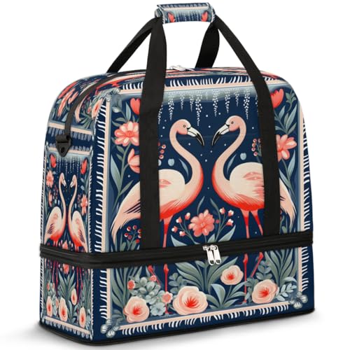 Travel Duffel Bag Vintage Flamingo Weekender Bag with Shoe Compartment Foldable Overnight Bags for Travel Sports Lightweight Gym Bags for Men Women - color: Vintage Flamingo