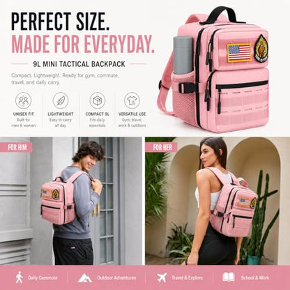 9L Mini Tactical Molle Backpack 9L Small Gym Bag Small Military Assault EDC Backpack for Men Women With Fishing,Hiking,Camping,Traveling,Yoga,Work(Pink) - color: Pink
