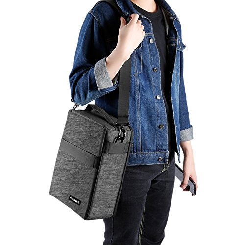 Neewer NW140S Waterproof Camera and Lens Storage Carrying Case 8.7x5.9x12.6 inches Soft Padded Bag for Canon Nikon Sony DSLR, 4 Lens or Flash, Trigger, Battery Accessories(Grey) - style: Nw140s