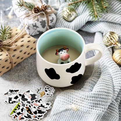 Honeydak Cow Gifts Set for Women Cow Printed Accessories Includes Makeup Bag Gift Box Cute Socks Keychain Mug Scented Candle Stickers for Christmas and Birthday Party Gifts - style: Cow