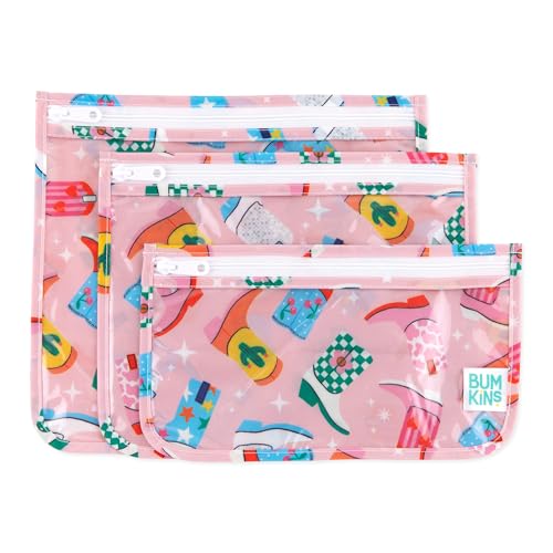 Bumkins Travel Bag, Toiletry, TSA Approved Pouch, Zip Bag, Quart Size Airline Compliant, Clear-Sided, Baby Diaper Bag Organization, Makeup, Accessories, CarryOn Packing, Set of 3 Sizes, Cowgirl Boots - color: B6 Cowgirl Boots, style: Bumkins